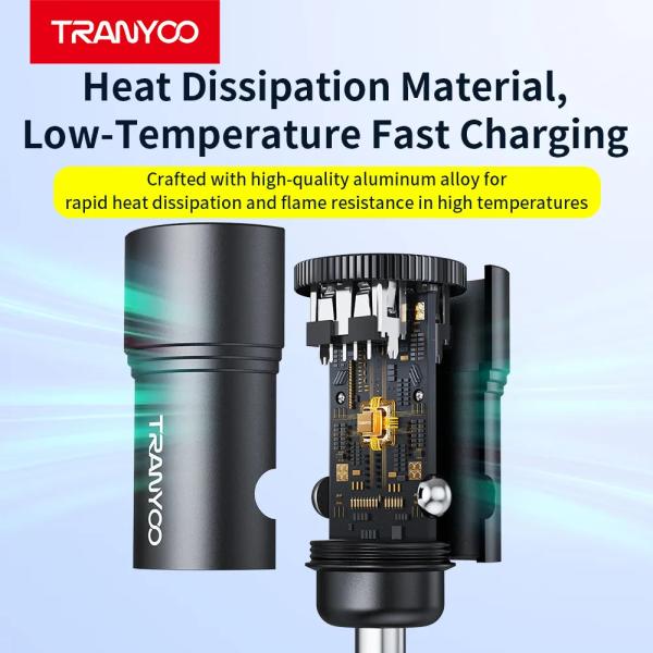 TRANYOO T-C20 12W Dual-Port Metal Mini Car Charger | Fast Charging Dual USB Dashboard Adapter